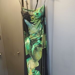QED London Black and Green Floral Maxi Dress